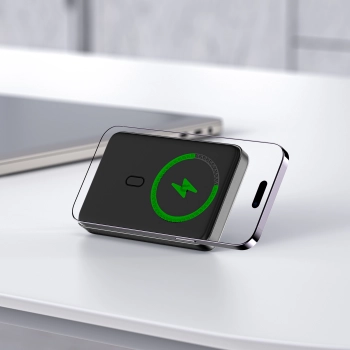 Powerbank 10000mAh indukcyjny magnetyczny z opcją podstawki PD 20W + kabel - czarny