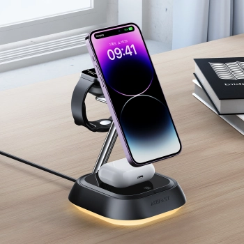 3w1 Stacja ładująca indukcyjna E16 15W do telefonu słuchawek zegarka - czarna