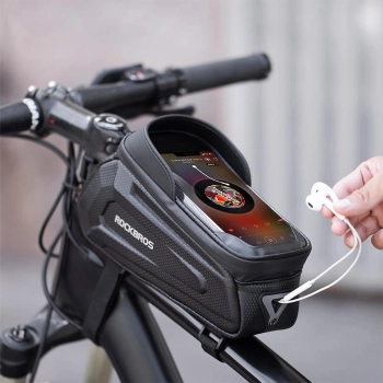 Sakwa rowerowa na ramę pancerna z kieszonką na telefon nawigację 1.7l - czarna