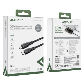 Kabel przewód elastyczny w oplocie USB-C - USB-C 60W 3A 1.2m - czarny