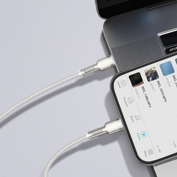 Kabel przewód Cafule Series Metal Data USB-C - iPhone Lightning 20W PD 1m - biały