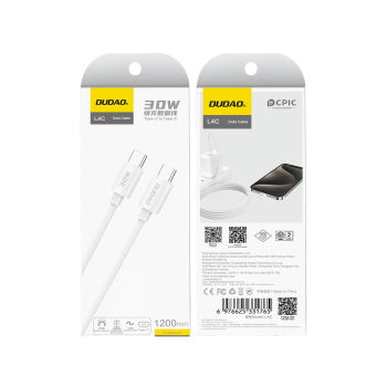 Kabel przewód L4C USB-C - USB-C 30W 480Mb/s 1.2m - biały