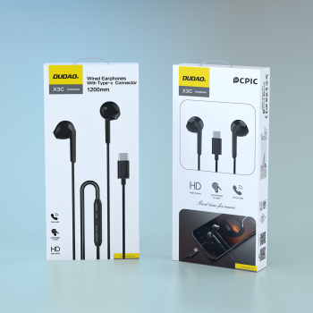 Słuchawki X3C douszne przewodowe z mikrofonem i pilotem USB-C 1.2m - czarne