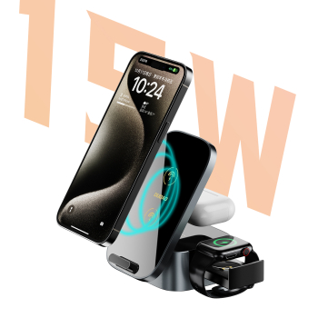 3w1 Ładowarka A11Pro+ indukcyjna 15W do telefonu smartwatcha słuchawek - czarna