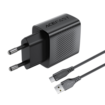 Ładowarka sieciowa A90 GaN USB-A QC 18W + kabel USB-C - czarna