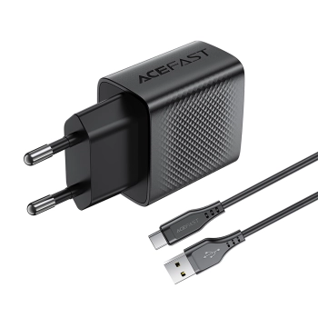 Ładowarka sieciowa A90 GaN USB-A QC 18W + kabel USB-C - czarna