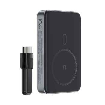 Powerbank magnetyczny 10000mAh indukcyjny 2x USB-C PD 30W + kabel USB-C - czarny