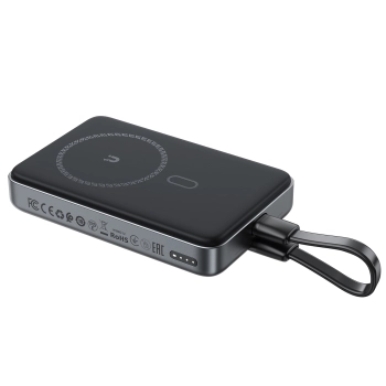 Powerbank magnetyczny 10000mAh indukcyjny 2x USB-C PD 30W + kabel USB-C - czarny