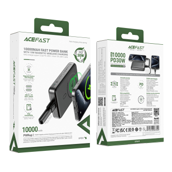 Powerbank magnetyczny 10000mAh indukcyjny 2x USB-C PD 30W + kabel USB-C - czarny