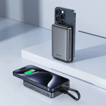 Powerbank magnetyczny 10000mAh indukcyjny 2x USB-C PD 30W + kabel USB-C - czarny