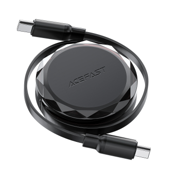 Kabel przewód USB-C - USB-C zwijany z organizerem 60W - czarny