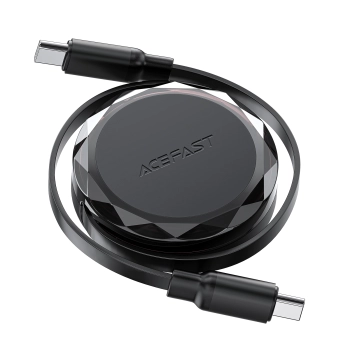 Kabel przewód USB-C - USB-C zwijany z organizerem 60W - czarny