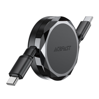 Kabel przewód USB-C - USB-C zwijany z organizerem 60W - czarny