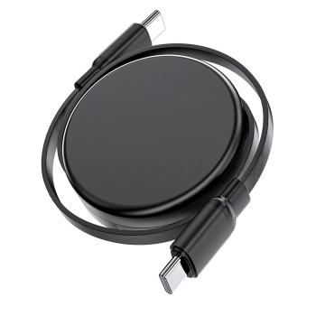 Kabel przewód USB-C - USB-C zwijany z organizerem 60W - czarny