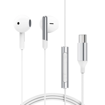 Słuchawki przewodowe z mikrofonem i pilotem USB-C 1.2m - białe