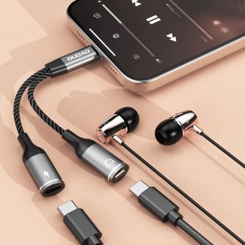 2w1 Adapter przejściówka rozdzielacz USB-C na zasilanie i słuchawki - szary