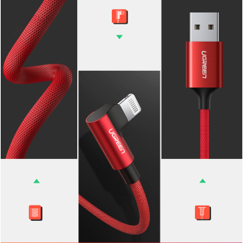 Kabel przewód kątowy iPhone Lightning - USB-A MFi 2.4A 1m - czerwony