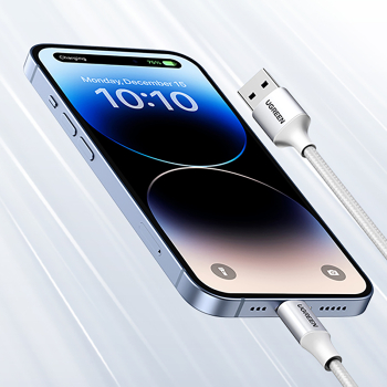 Kabel przewód w oplocie USB-A - iPhone Lightning MFi 1.5m - srebrny