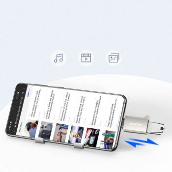 Adapter przejściówka USB-C (męski) - USB-A (żeński) z oczkiem na smycz - srebrny