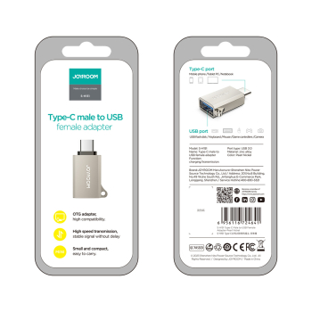 Adapter przejściówka USB-C (męski) - USB-A (żeński) z oczkiem na smycz - srebrny