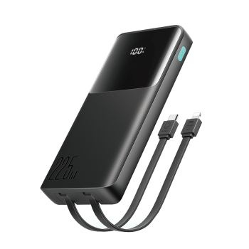 Powerbank 10000mAh z wbudowanymi kablami USB-C iPhone Lightning - czarny