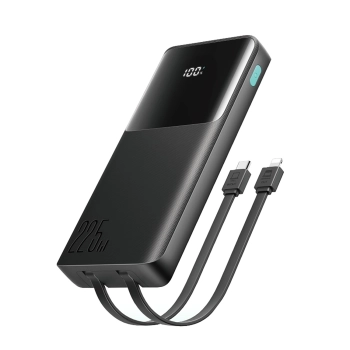 Powerbank 10000mAh z wbudowanymi kablami USB-C iPhone Lightning - czarny