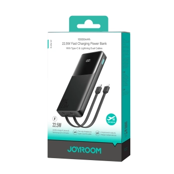 Powerbank 10000mAh z wbudowanymi kablami USB-C iPhone Lightning - czarny