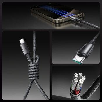 Kabel przewód USB-A - USB-C z organizerem uchwytem magnetycznym 1.2m - szary