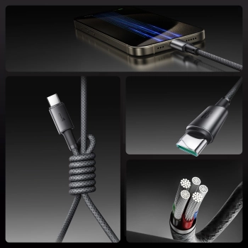Kabel przewód USB-A - USB-C z organizerem uchwytem magnetycznym 1.2m - szary