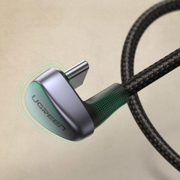Kątowy kabel przewód dla graczy USB - USB-C Quick Charge AFC FCP 3A 18W - szary