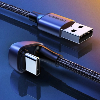 Kątowy kabel przewód dla graczy USB - USB-C Quick Charge AFC FCP 3A 18W - szary
