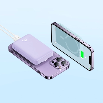 Powerbank magnetyczny indukcyjny 10000mAh 20W + kabel USB-C - fioletowy