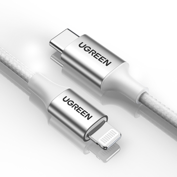 Kabel przewód USB-C - iPhone Lightning MFi 1m - srebrny