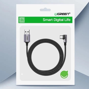 Kabel przewód kątowy USB-A - USB-C 3A 3m - szary