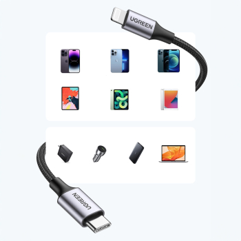 Kabel przewód do iPhone Lightning - USB-C 2.0 MFi 1m - szary