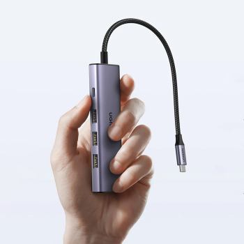 5w1 HUB adapter USB-C - USB-C PD / HDMI / 3x USB-A 3.0 - szary
