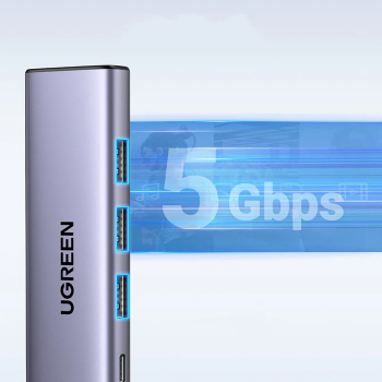 5w1 HUB adapter USB-C - USB-C PD / HDMI / 3x USB-A 3.0 - szary