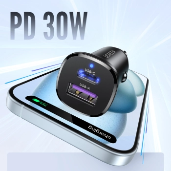 Ładowarka samochodowa USB-C USB-A 30W - czarna