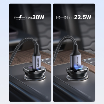 Ładowarka samochodowa USB-C USB-A 30W - czarna