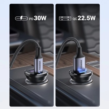 Ładowarka samochodowa USB-C USB-A 30W - czarna