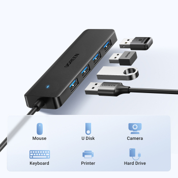 HUB rozdzielacz portu USB-A 3.0 na 4 porty USB-A 3.0 kabel 1m - czarny