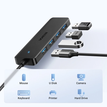 HUB rozdzielacz portu USB-A 3.0 na 4 porty USB-A 3.0 kabel 1m - czarny