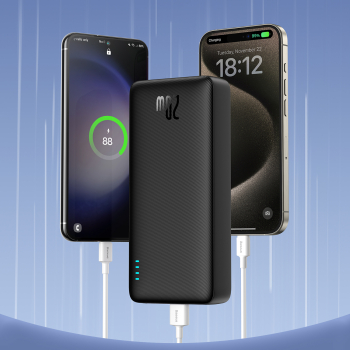 Powerbank 20000mAh Airpow 20W z kablem USB-A - USB-C 50cm - czarny