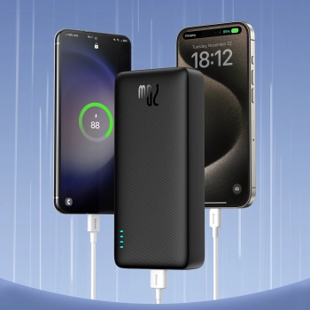 Powerbank 20000mAh Airpow 20W z kablem USB-A - USB-C 50cm - czarny