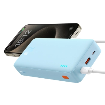 Powerbank 20000mAh Airpow 20W z kablem USB-A - USB-C 50cm - niebieski