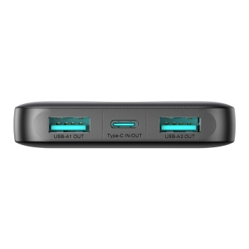 Powerbank JR-PBF12 10000mAh 2.4A 2x USB-A 1x USB-C - czarny
