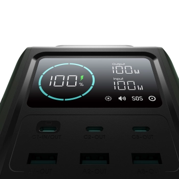 Powerbank turystyczny 75000mAh 100W USB-C USB-A lampka sygnał SOS - zielony