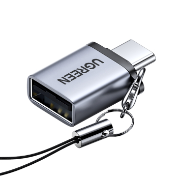 Adapter przejściówka USB-C (męski) - USB-A 3.0 (żeński) ze smyczą - szary