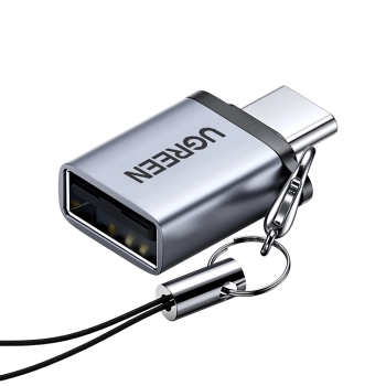 Adapter przejściówka USB-C (męski) - USB-A 3.0 (żeński) ze smyczą - szary