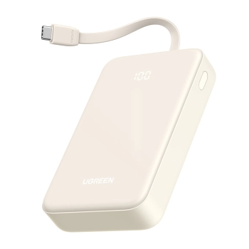 Powerbank 20000mAh 22.5W USB-C USB-A wbudowany kabel USB-C - biały
